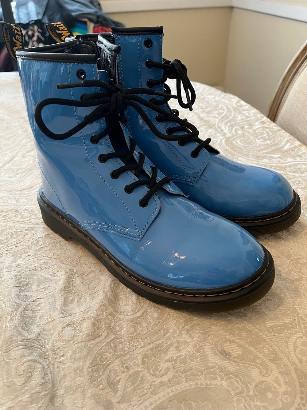 Dr. Martens 1460 Patent Leather Bright Blue Lace Up Boots Women SZ 6 Grunge EUC